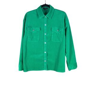 Forever 21 Shirt Women’s Size Small Green Striped Button Down Short Sleeve